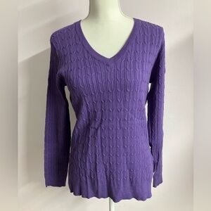 Basic Editions Women’s Pullover V Neck Sweater, Small, Purple